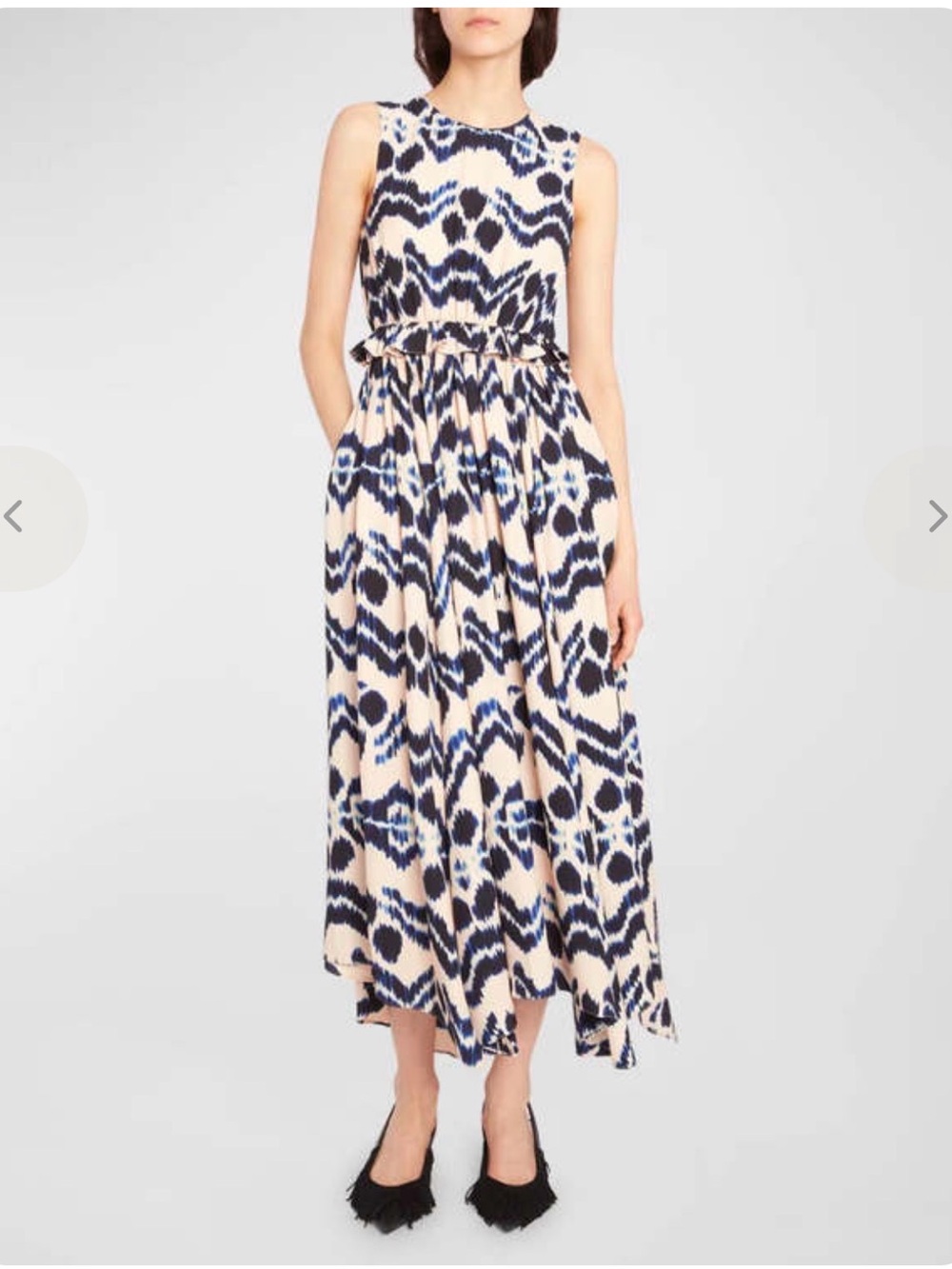 ULLA JOHNSON Evita Dress Nimbus Midi Dress Ruffle Waist Size 6 Tie Dye Stretch